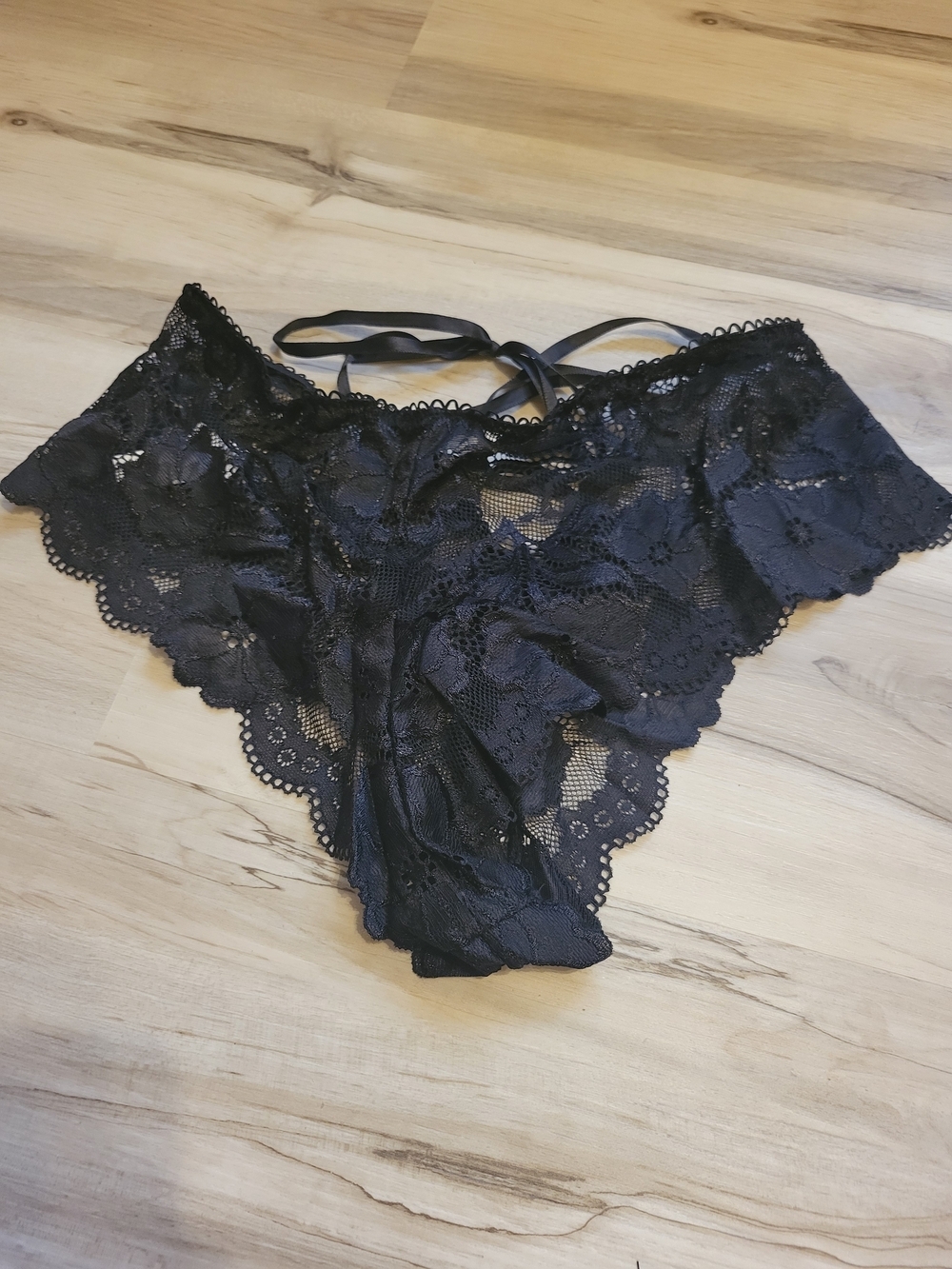 Sheer Black Lace Longline Bralette with Lace Panty - Picture 4 of 6